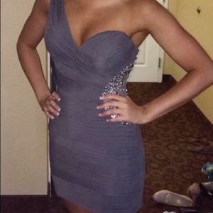 Jovani Grey Ruched 1 Shoulder Cocktail Dress